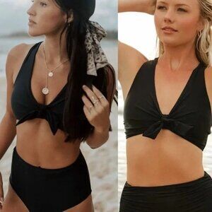 ALBION Black Cross Back Halter Bikini Top Knot - XS